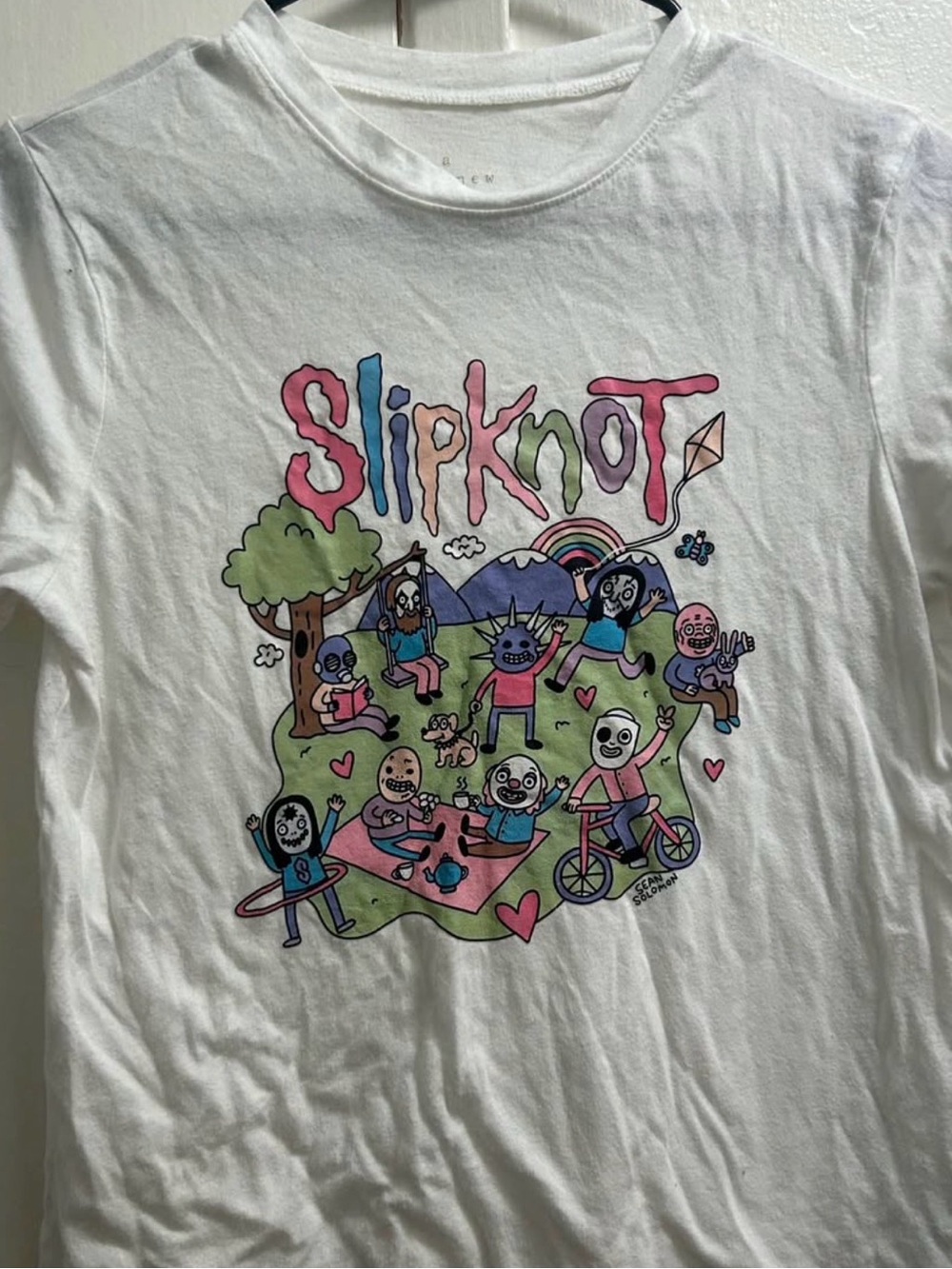 Kids' White Graphic Tee - Pastel Band Picnic Design